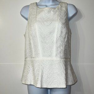 WHITE HOUSE BLACK MARKET Gorgeous White Eyelet Peplum Top Worn Once 10